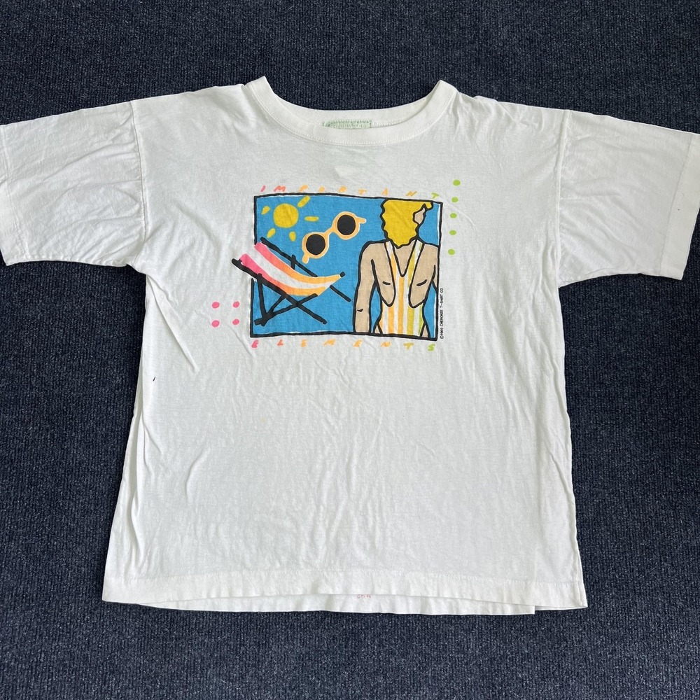 Vintage Beachies Shirt Womens Small White Important Elements Beach Tee T-Shirt